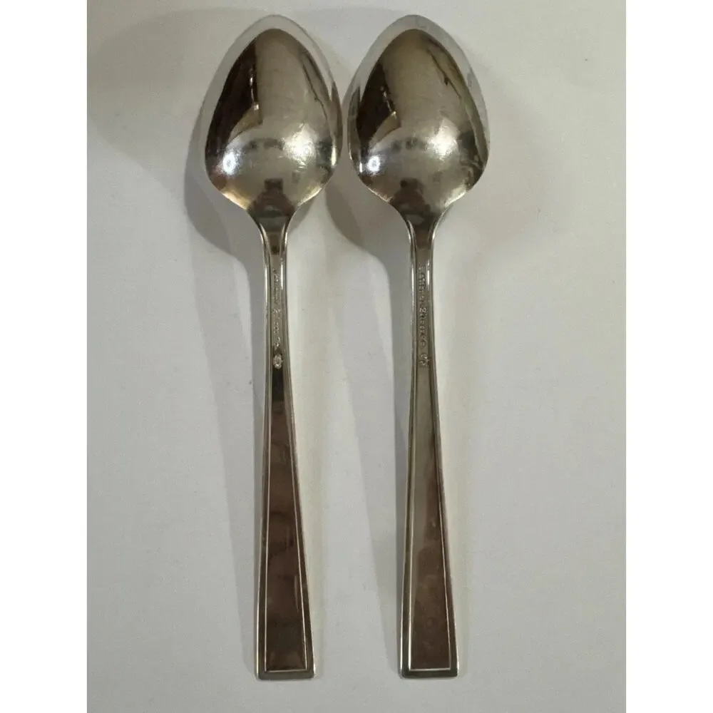 Set 2 Serving Spoons Silverplate Vintage National Silver Co Inauguration 1948 8
